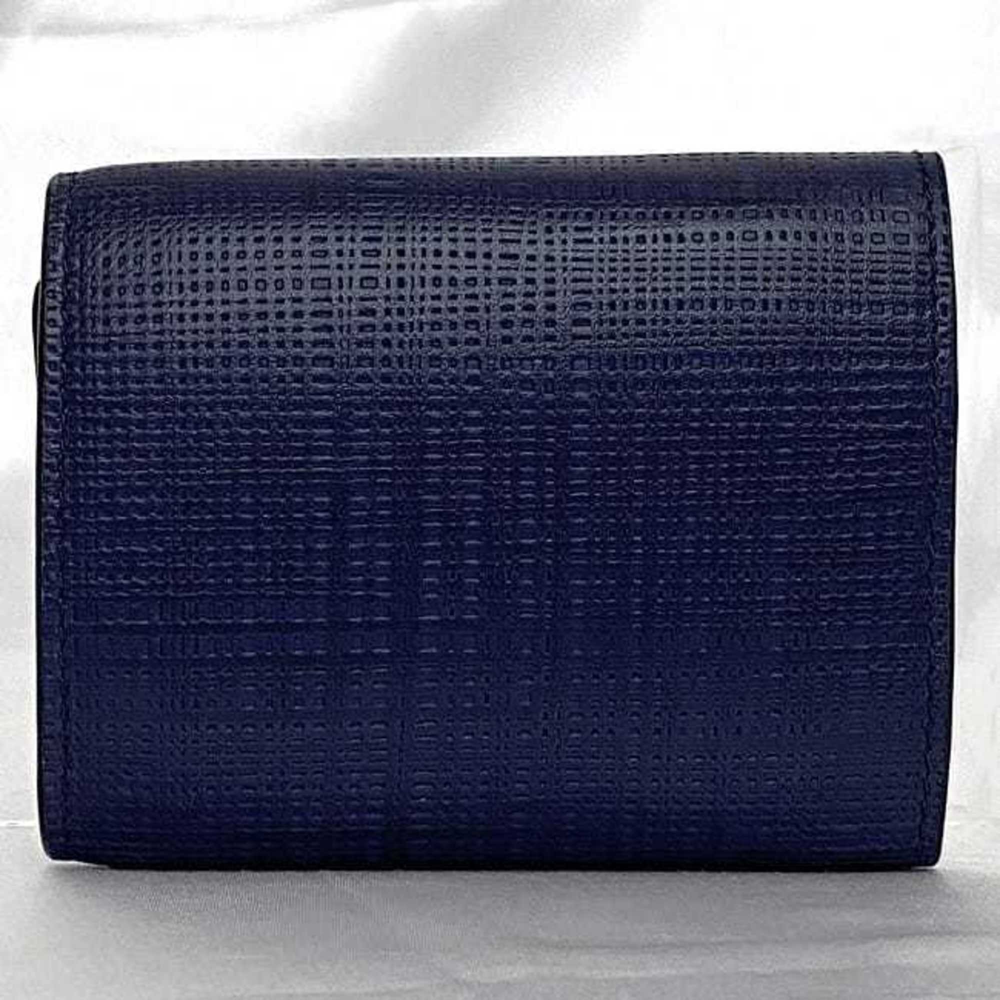 LOEWE Tri-fold Wallet Navy Repeat Anagram 101.88.S26 f-20476 Leather Grained Compact