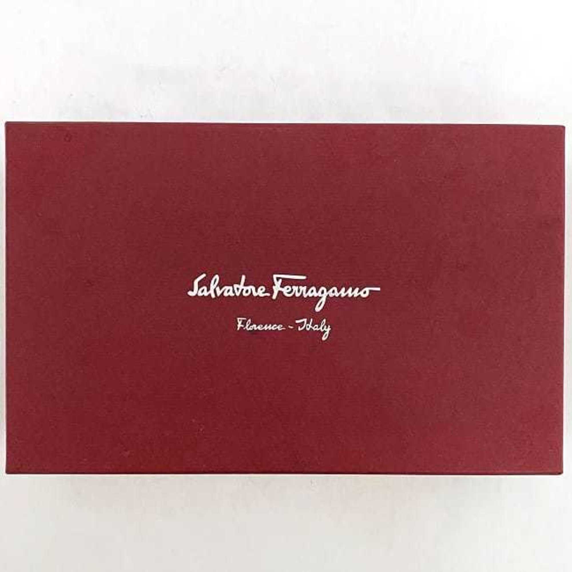 Salvatore Ferragamo Bi-fold Long Wallet Navy Blue Gancini f-20446 Leather Flap Stitching Women's