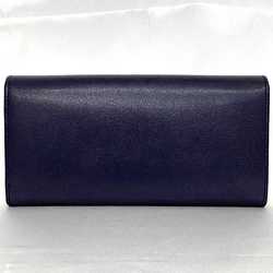 Salvatore Ferragamo Bi-fold Long Wallet Navy Blue Gancini f-20446 Leather Flap Stitching Women's