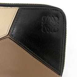 LOEWE Round Long Wallet Beige Brown Black Puzzle ec-20421 Leather Anagram Women's