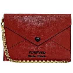 Miu Miu Miu Card Case Red Madras 5TL346 ec-20305 Heart Coin Leather Purse Pouch Flap Chain