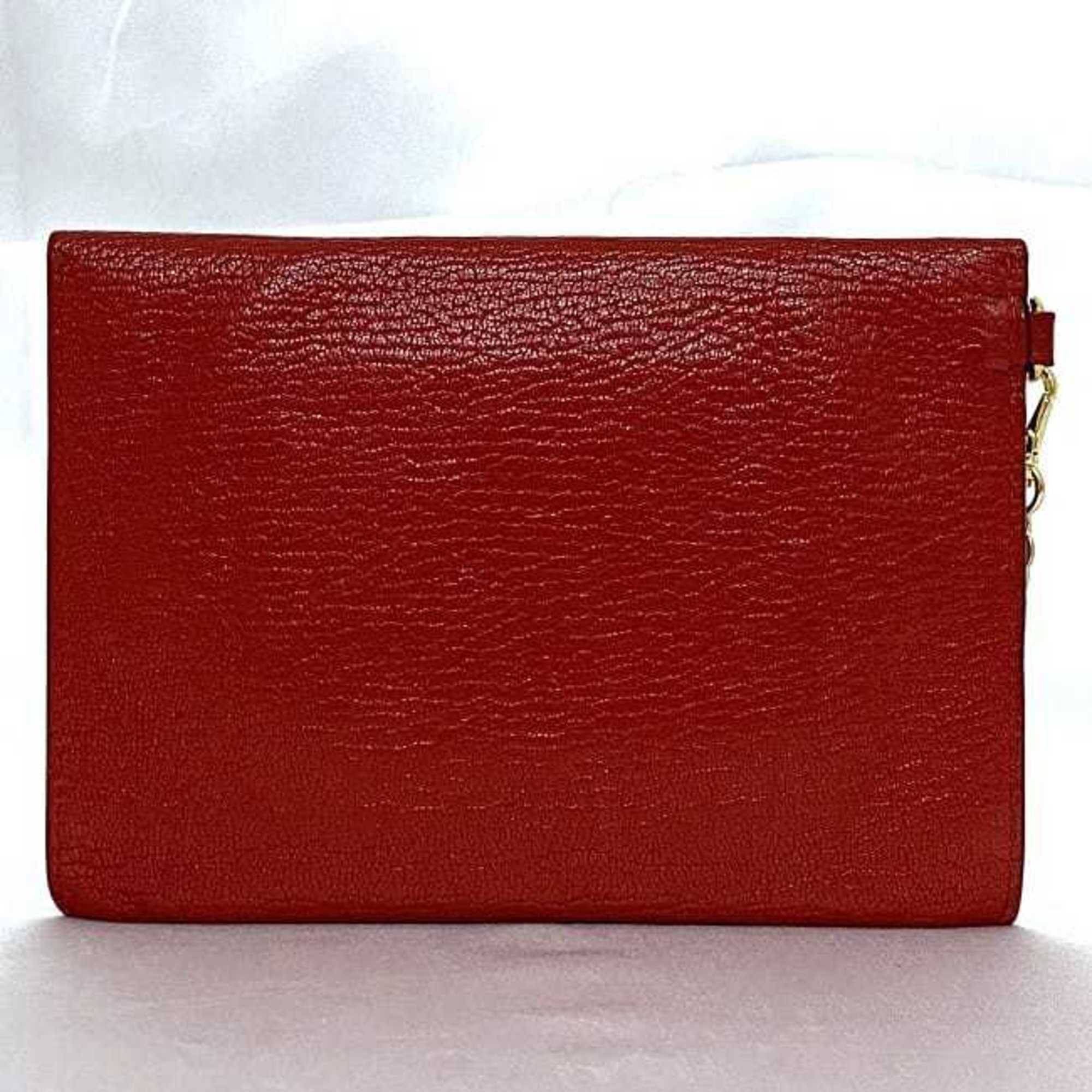 Miu Miu Miu Card Case Red Madras 5TL346 ec-20305 Heart Coin Leather Purse Pouch Flap Chain