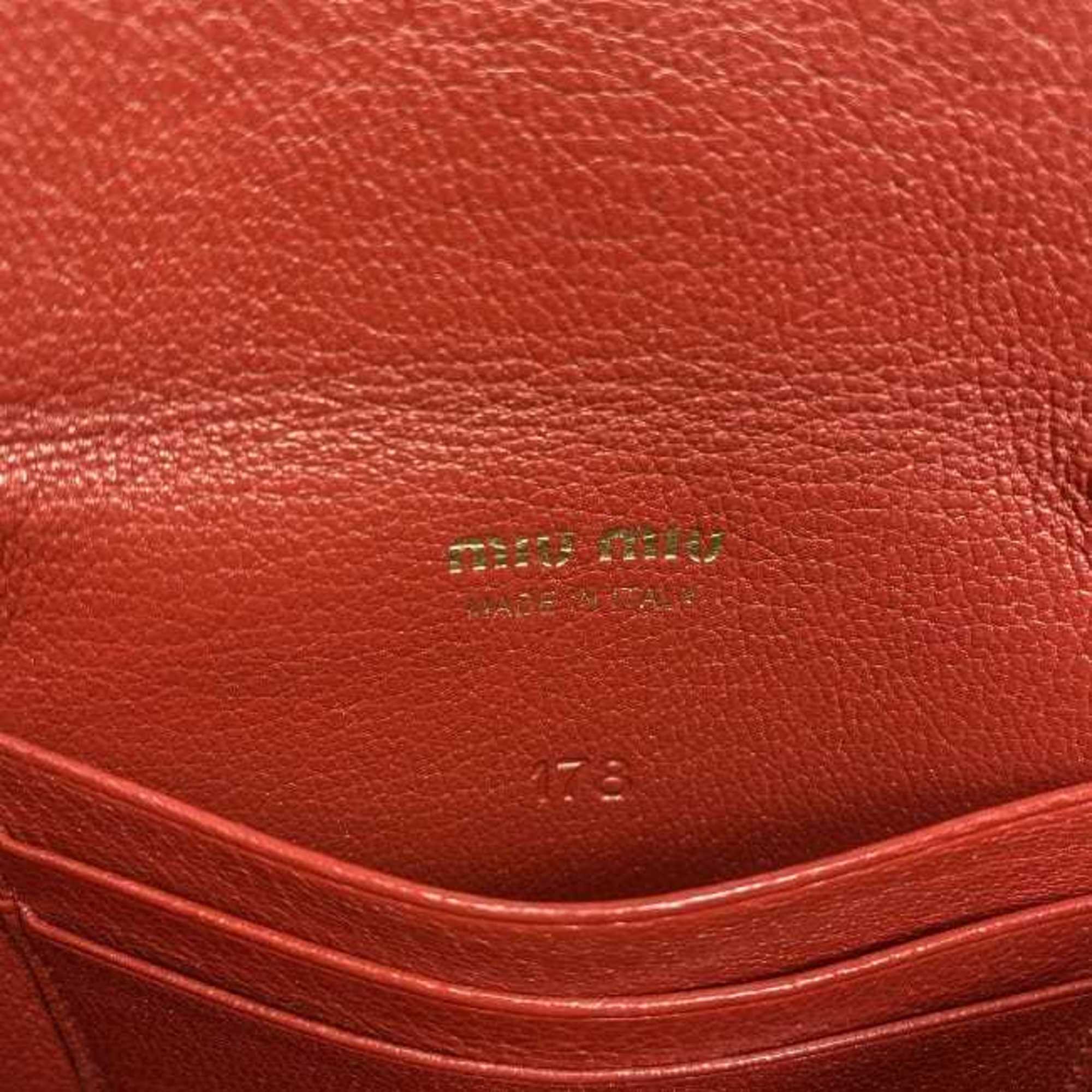 Miu Miu Miu Card Case Red Madras 5TL346 ec-20305 Heart Coin Leather Purse Pouch Flap Chain