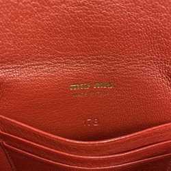 Miu Miu Miu Card Case Red Madras 5TL346 ec-20305 Heart Coin Leather Purse Pouch Flap Chain