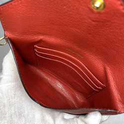 Miu Miu Miu Card Case Red Madras 5TL346 ec-20305 Heart Coin Leather Purse Pouch Flap Chain