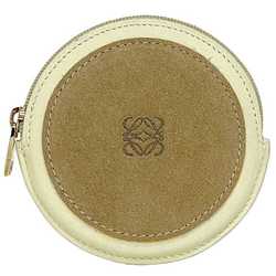 LOEWE Coin Case Beige White Anagram 160.86.410 f-20414 Purse Leather Suede Round Embossed Compact