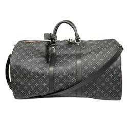 Louis Vuitton Boston Bag Monogram Eclipse Keepall Bandouliere 55 M40605 Black Men's