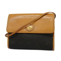 Christian Dior Shoulder Bag Honeycomb Leather Black Light Brown Women's
