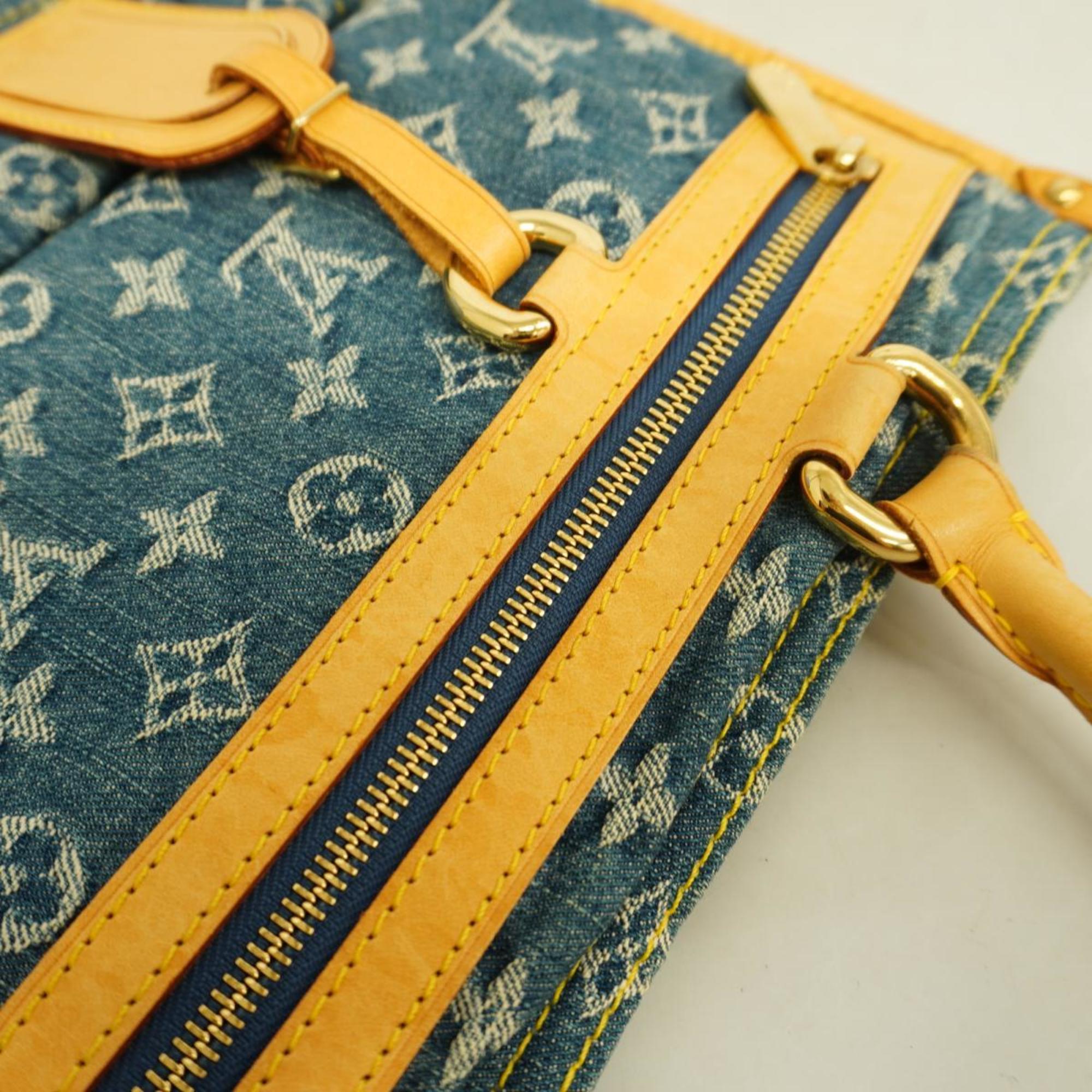 Louis Vuitton Tote Bag Monogram Denim Flat Shopper M95018 Blue Women's