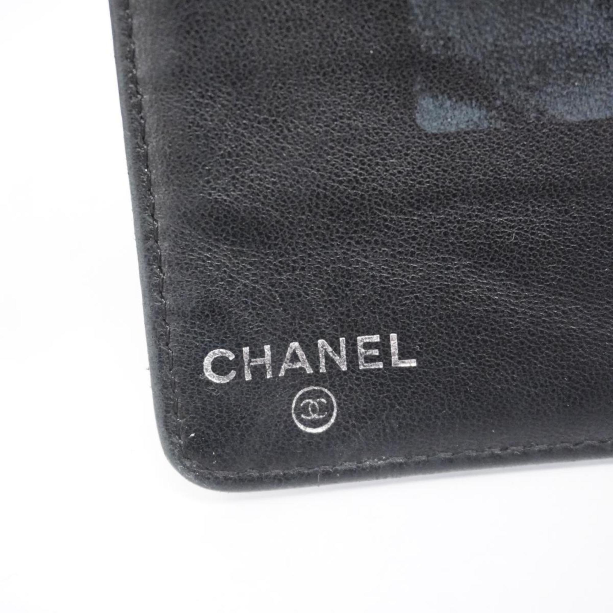 Chanel Long Wallet Icon Lambskin Black Women's