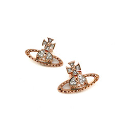 Vivienne Westwood Mayfair Bas Relief Rhinestone Metal Stud Earrings Pink Gold