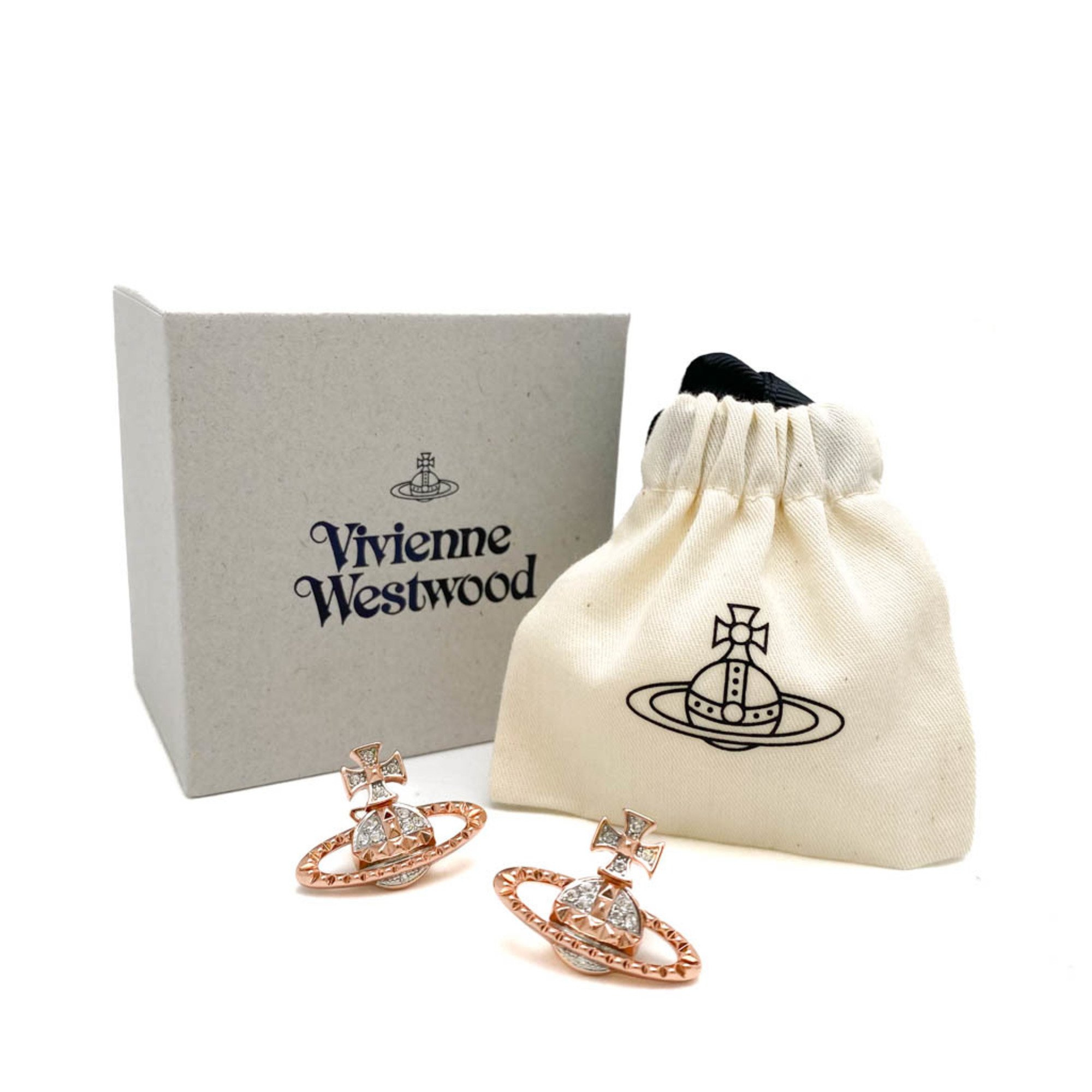 Vivienne Westwood Mayfair Bas Relief Rhinestone Metal Stud Earrings Pink Gold