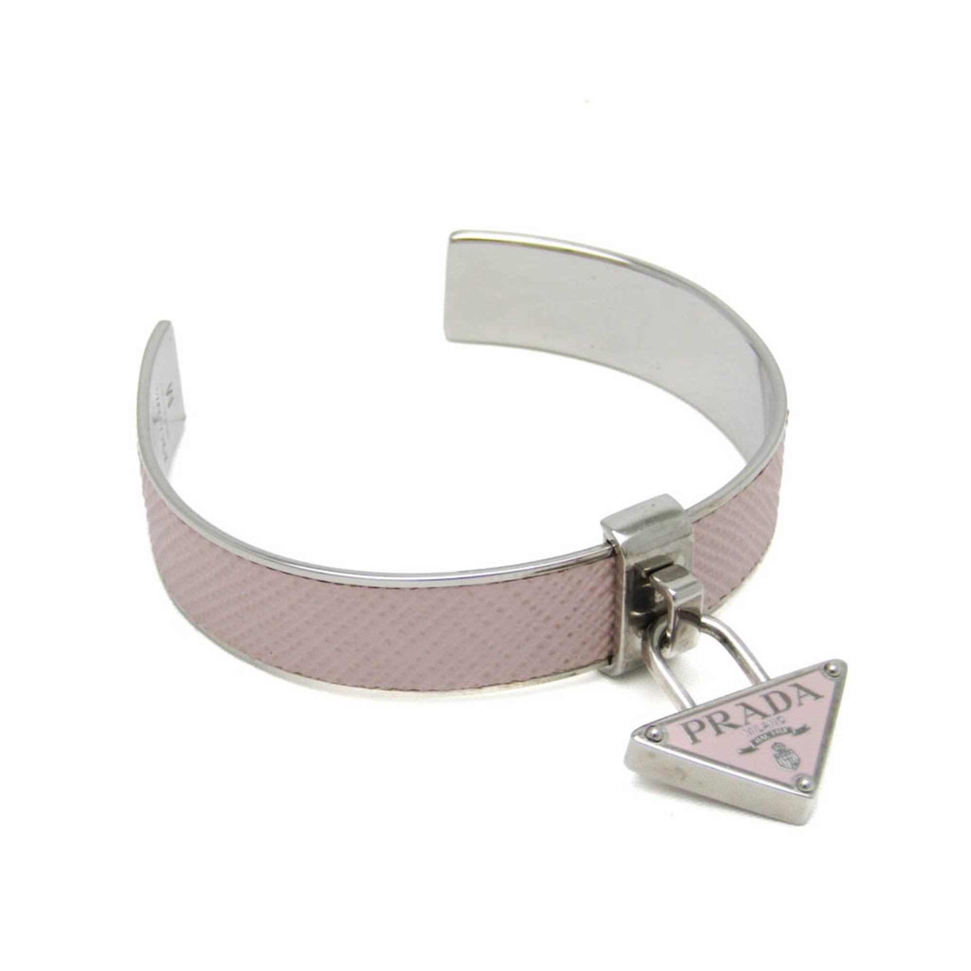 Prada 1IB375 Leather,Metal No Stone Bangle Light Pink,Silver