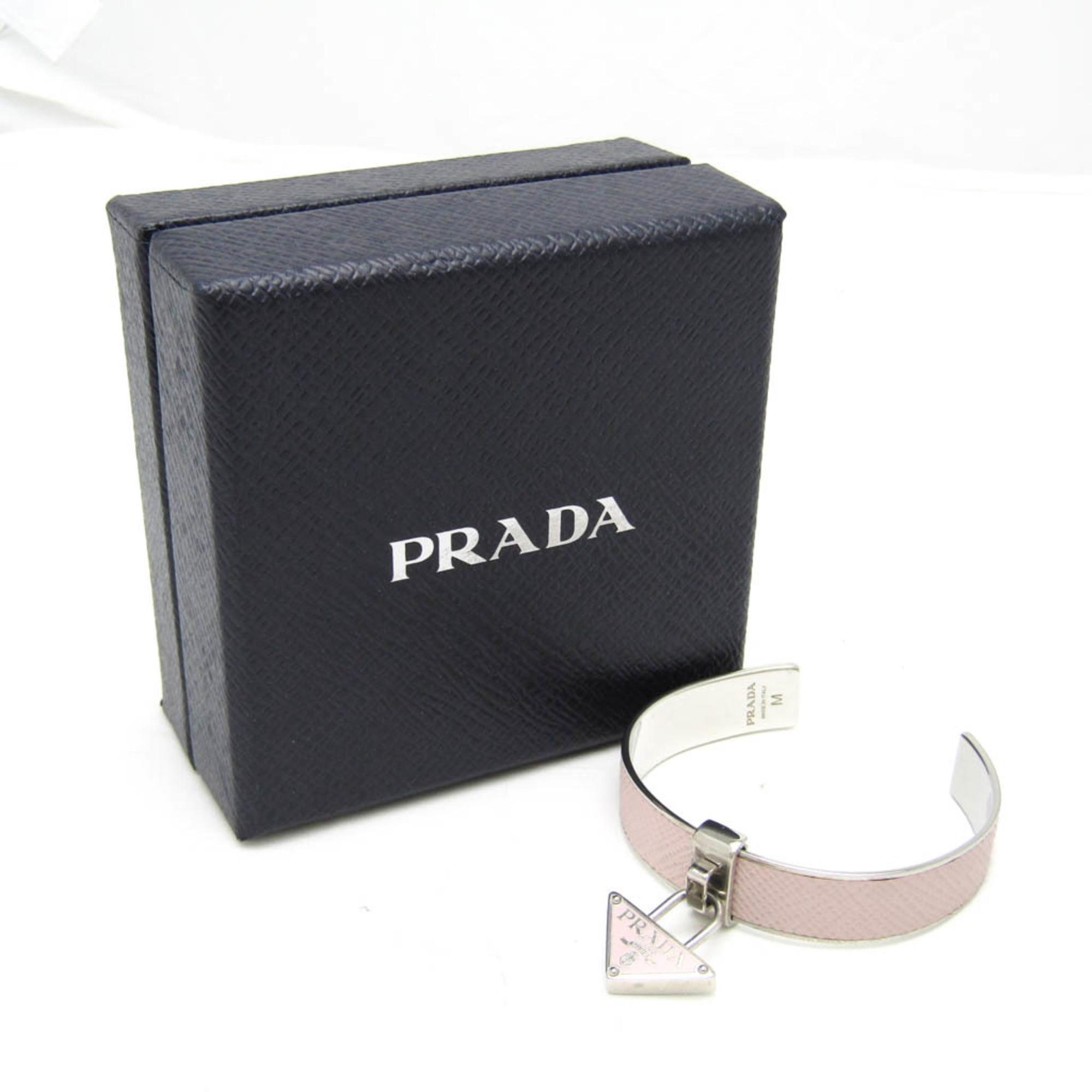 Prada 1IB375 Leather,Metal No Stone Bangle Light Pink,Silver