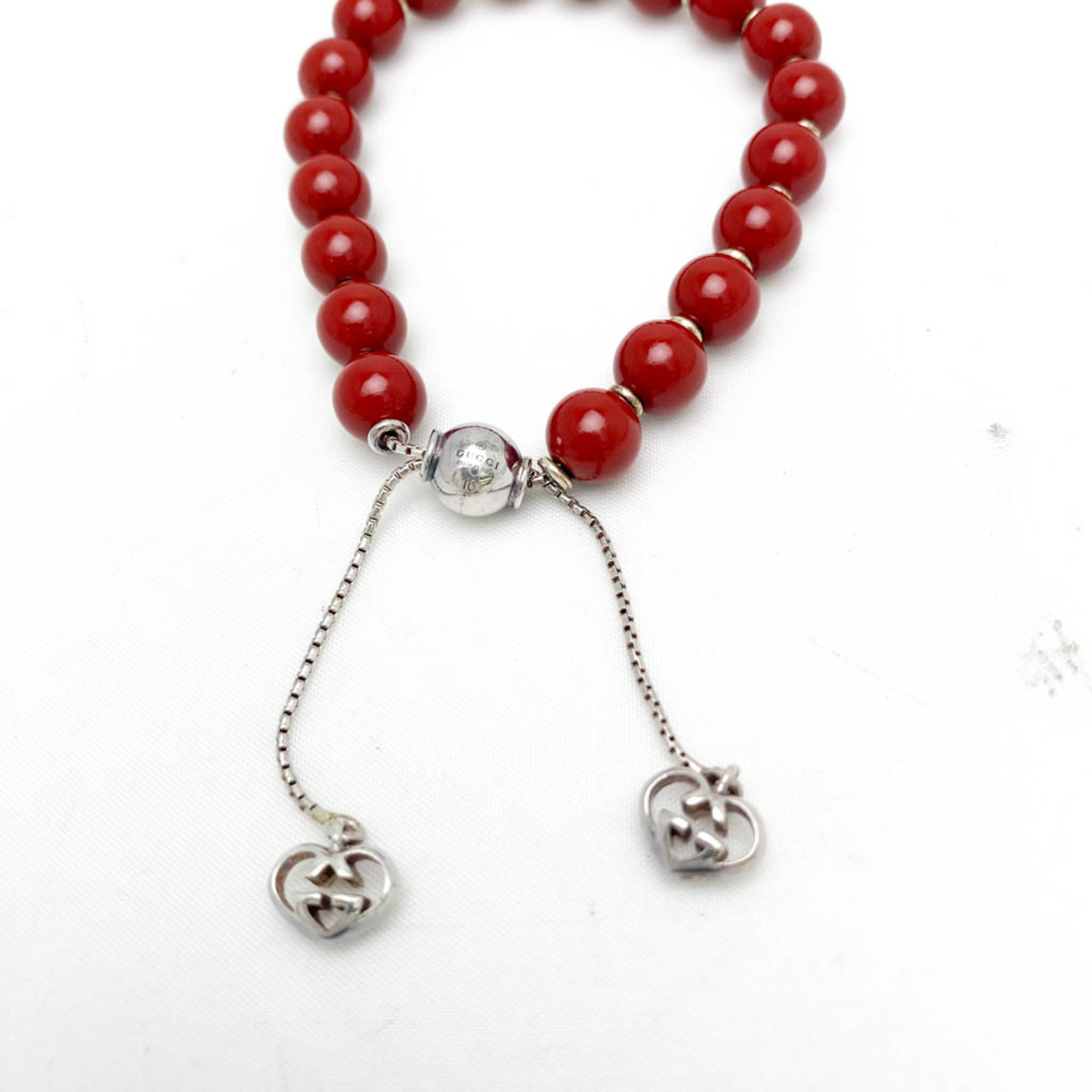 Gucci Wood Beads 286673 Silver 925 Charm Bracelet Red Color,Silver