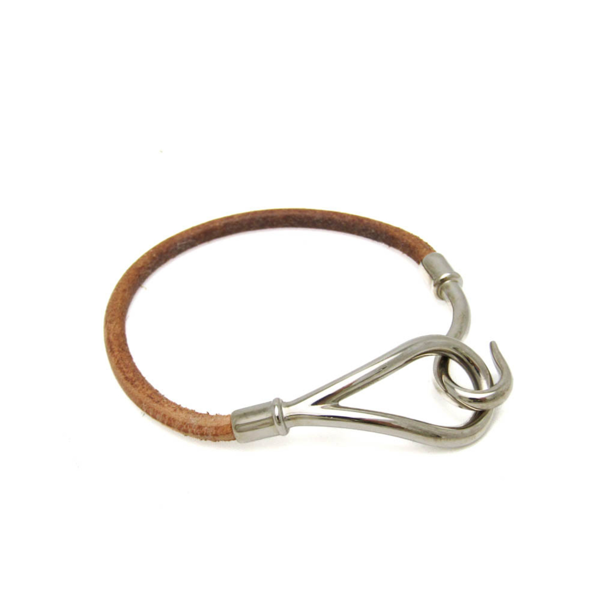 Hermes Jumbo Leather,Metal Bangle Brown,Silver