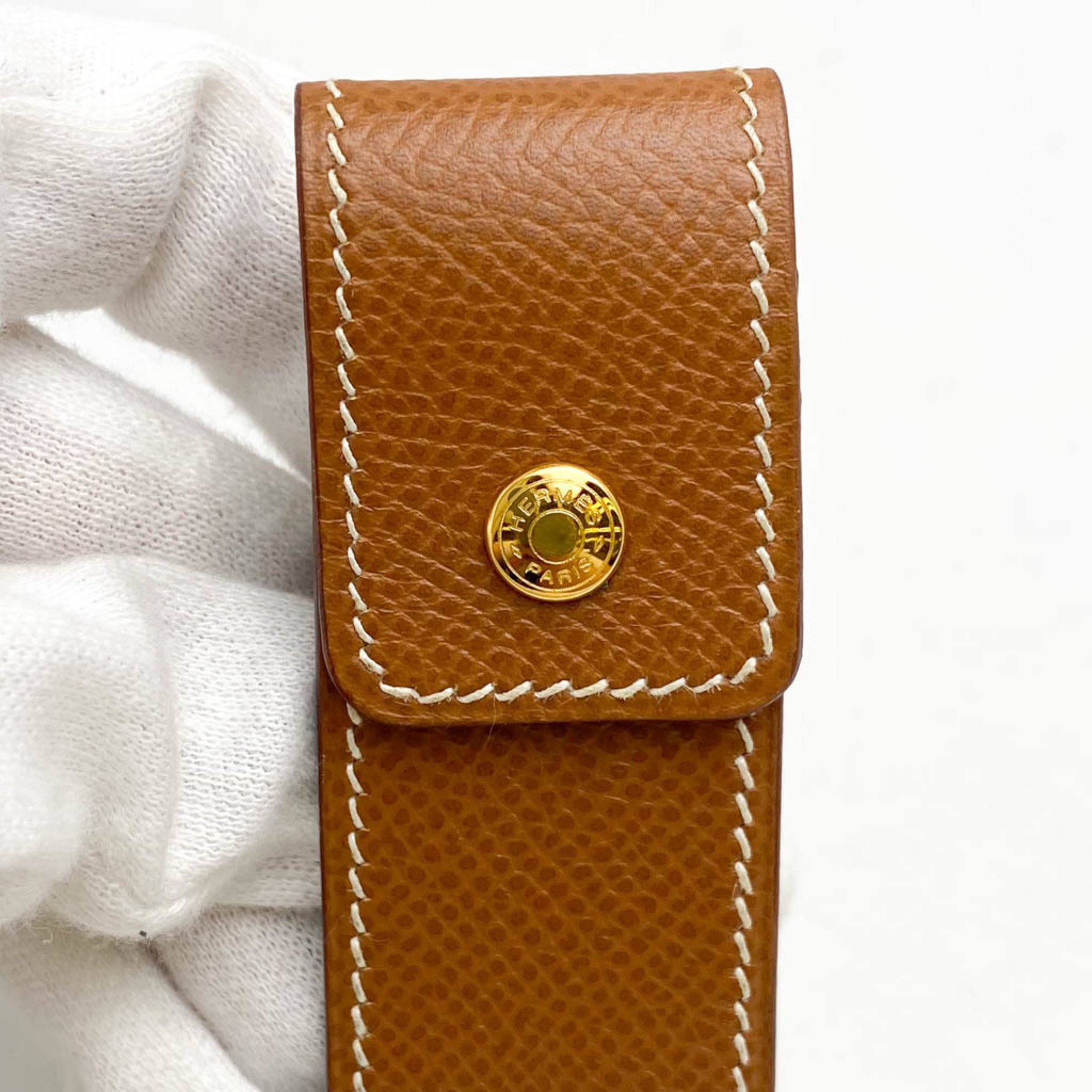 Hermes Leather Gum Holder Gold Seal case Lip case Multi case