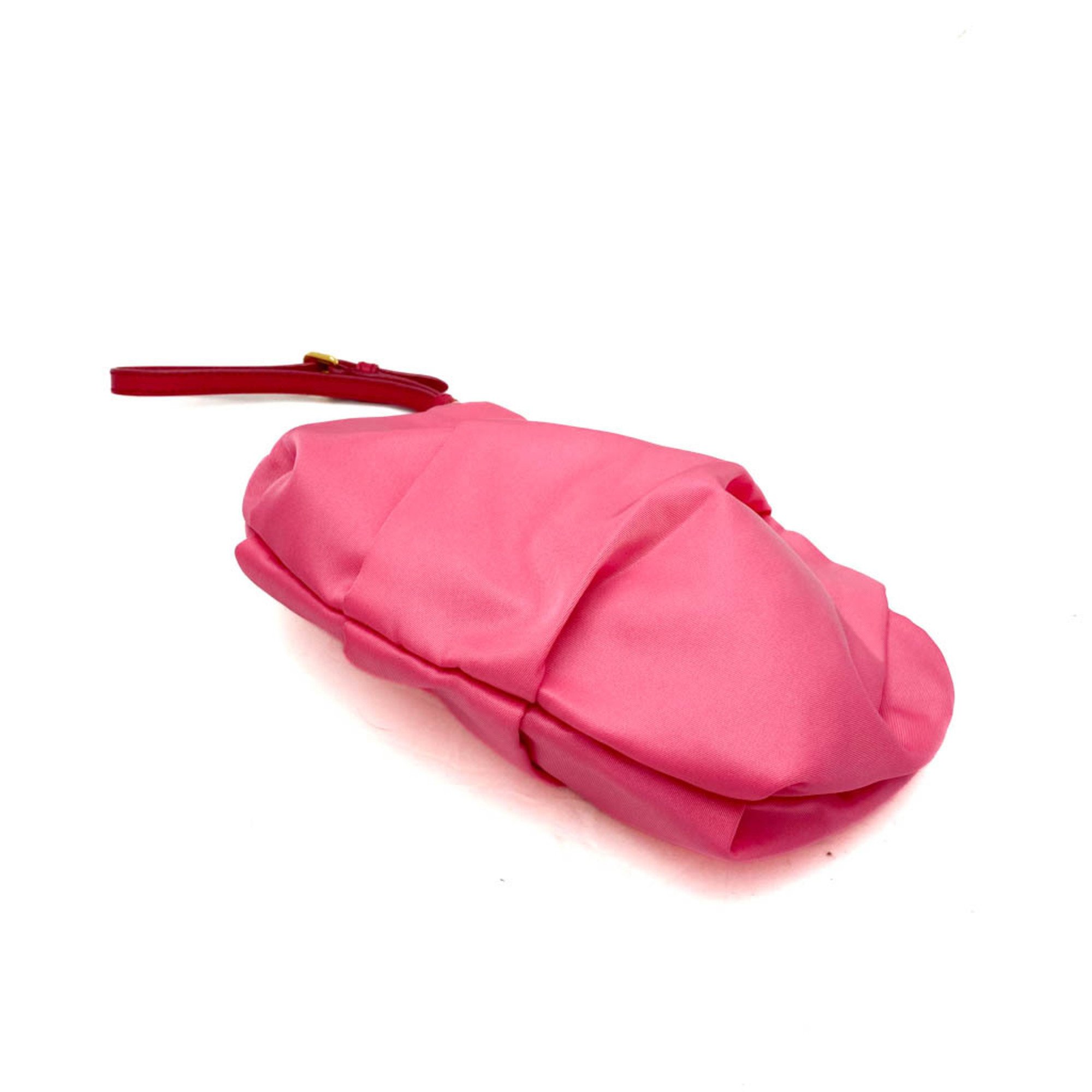 Prada Ribbon Motif 1N1422 Women's Leather,Nylon Pouch Pink