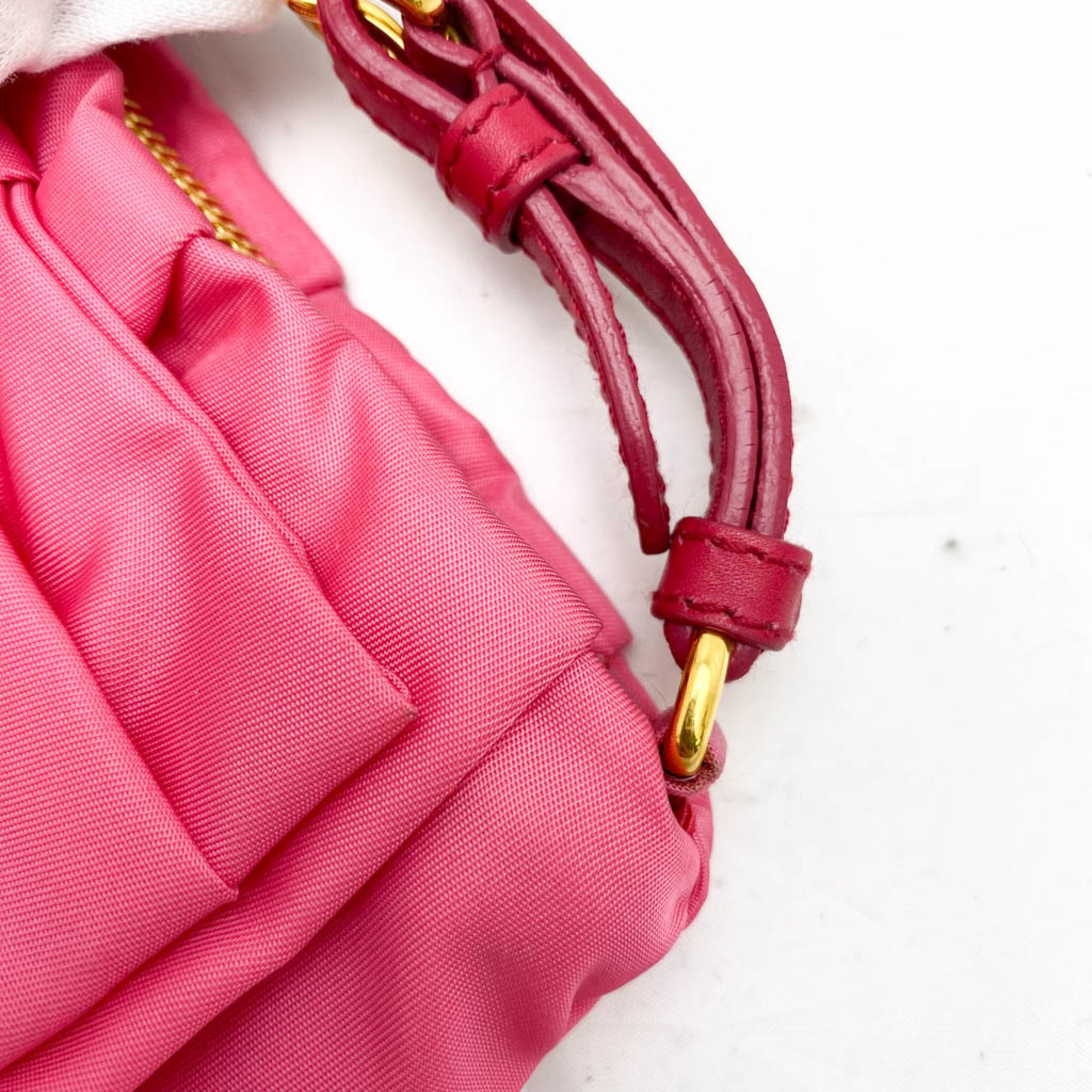 Prada Ribbon Motif 1N1422 Women's Leather,Nylon Pouch Pink