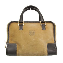 Loewe Amazona 28 339.61.A03 Women's Suede,Leather Handbag Beige,Dark Brown