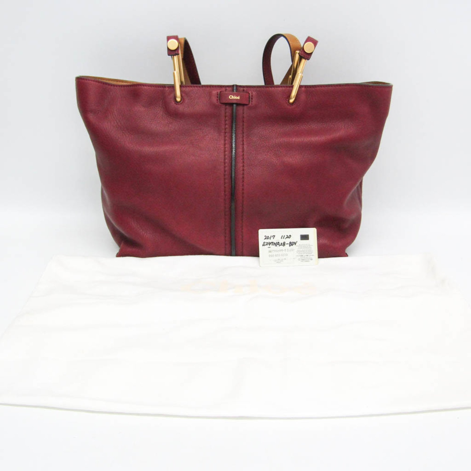 Chloé KERI 3S1247 Women's Leather Tote Bag Bordeaux,Light Brown