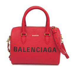 Balenciaga VILLE BOWLING S 518872 Women's Leather Handbag,Shoulder Bag Red Color