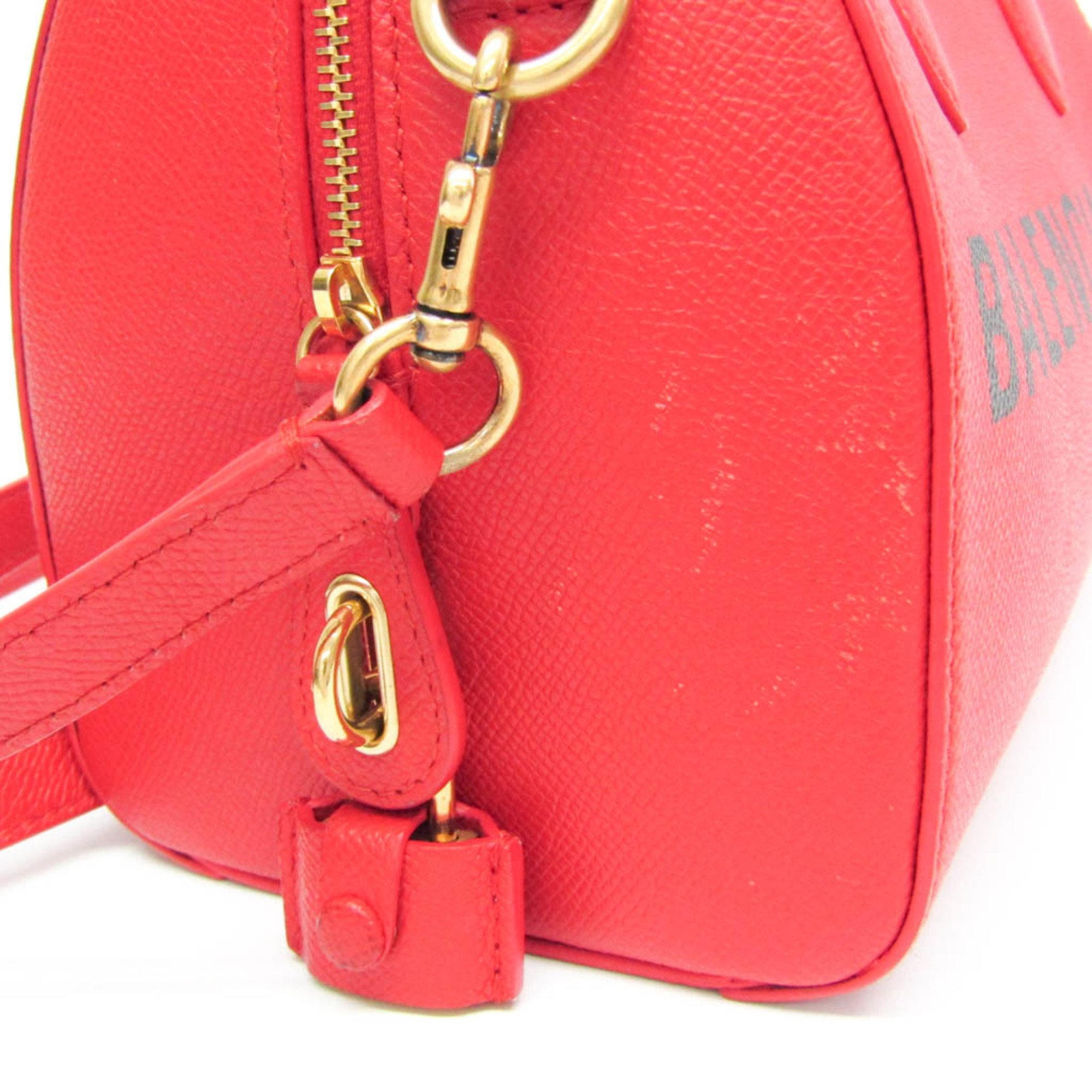 Balenciaga VILLE BOWLING S 518872 Women's Leather Handbag,Shoulder Bag Red Color