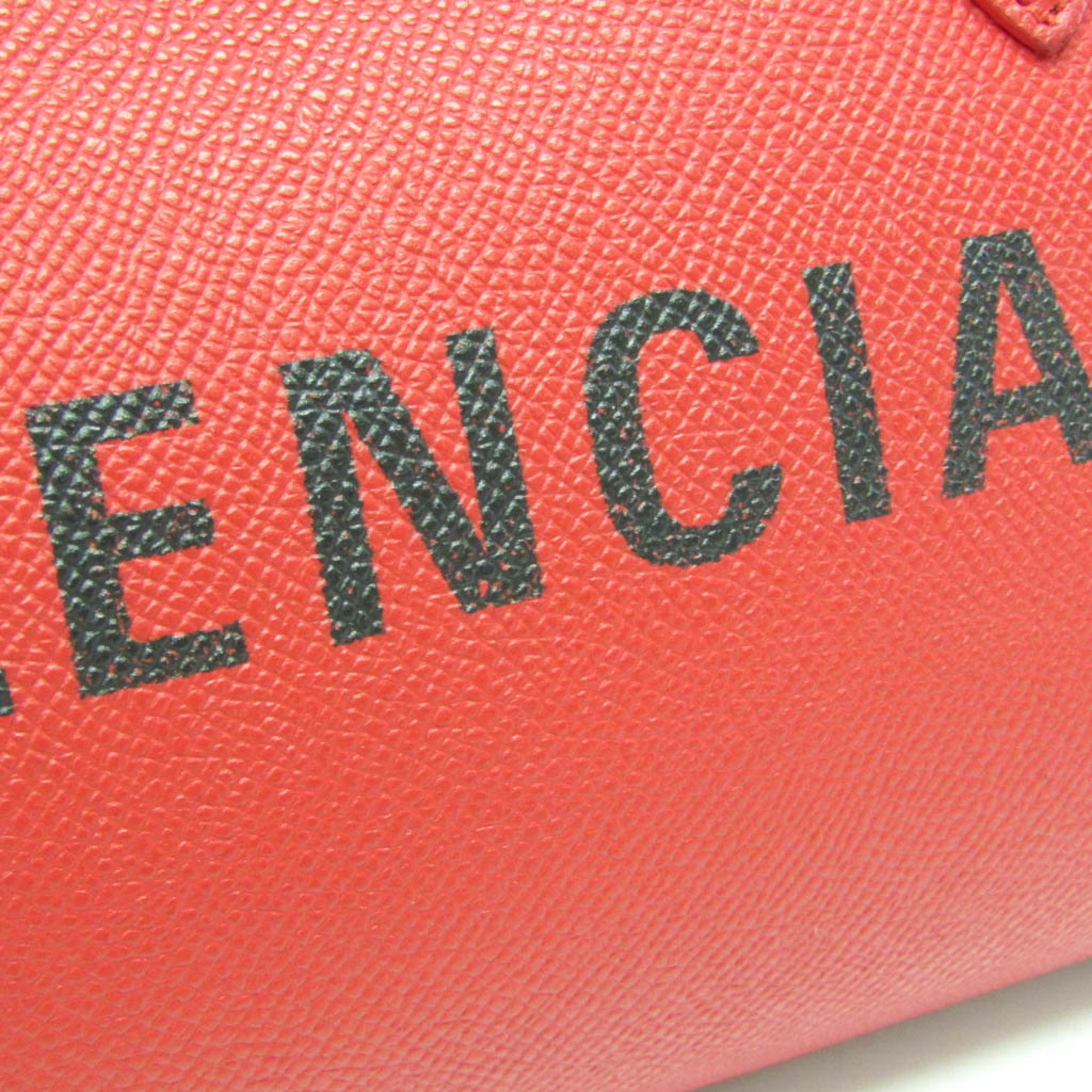 Balenciaga VILLE BOWLING S 518872 Women's Leather Handbag,Shoulder Bag Red Color