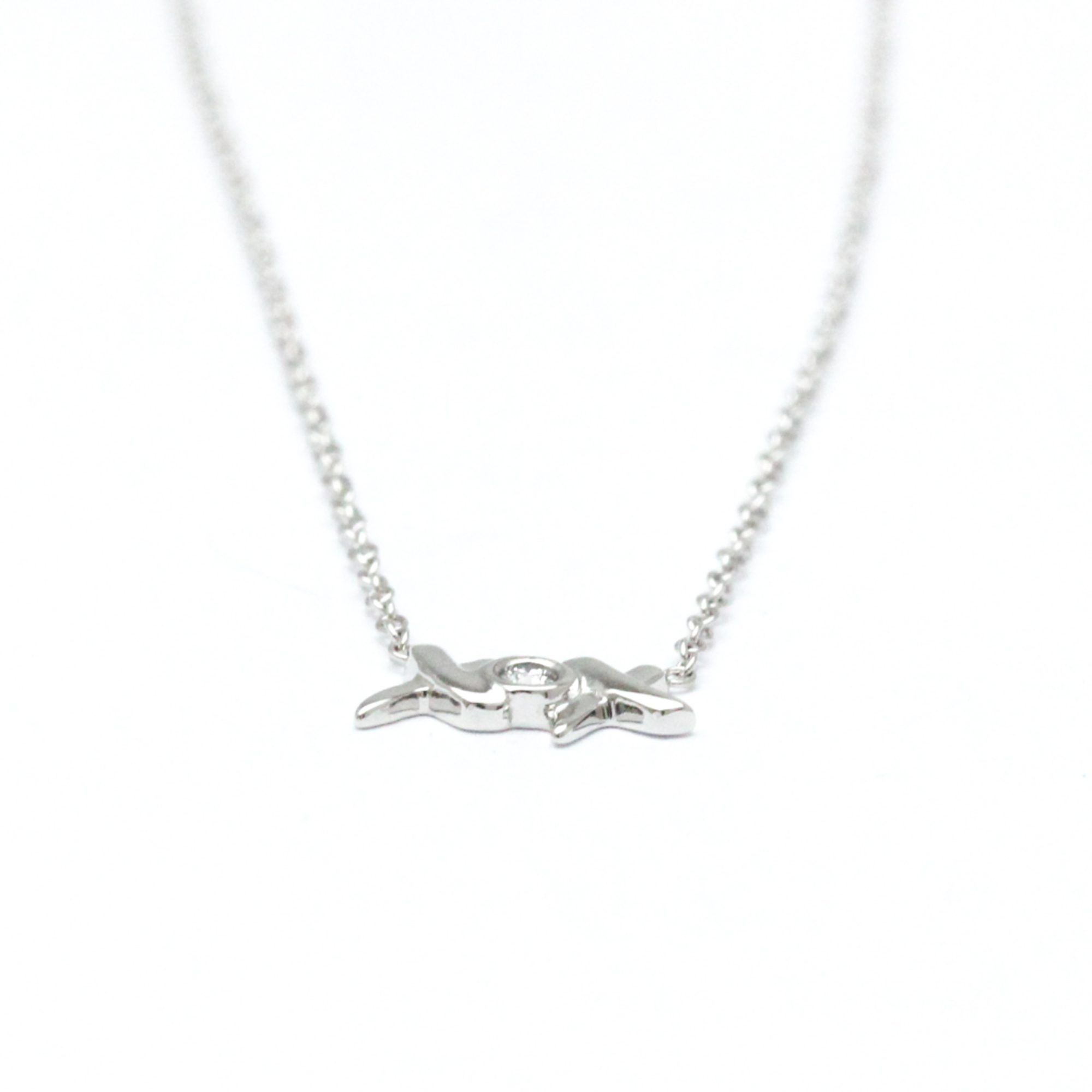 Tiffany Double Kiss Diamond Necklace White Gold (18K) Diamond Men,Women Fashion Pendant Necklace (Silver)