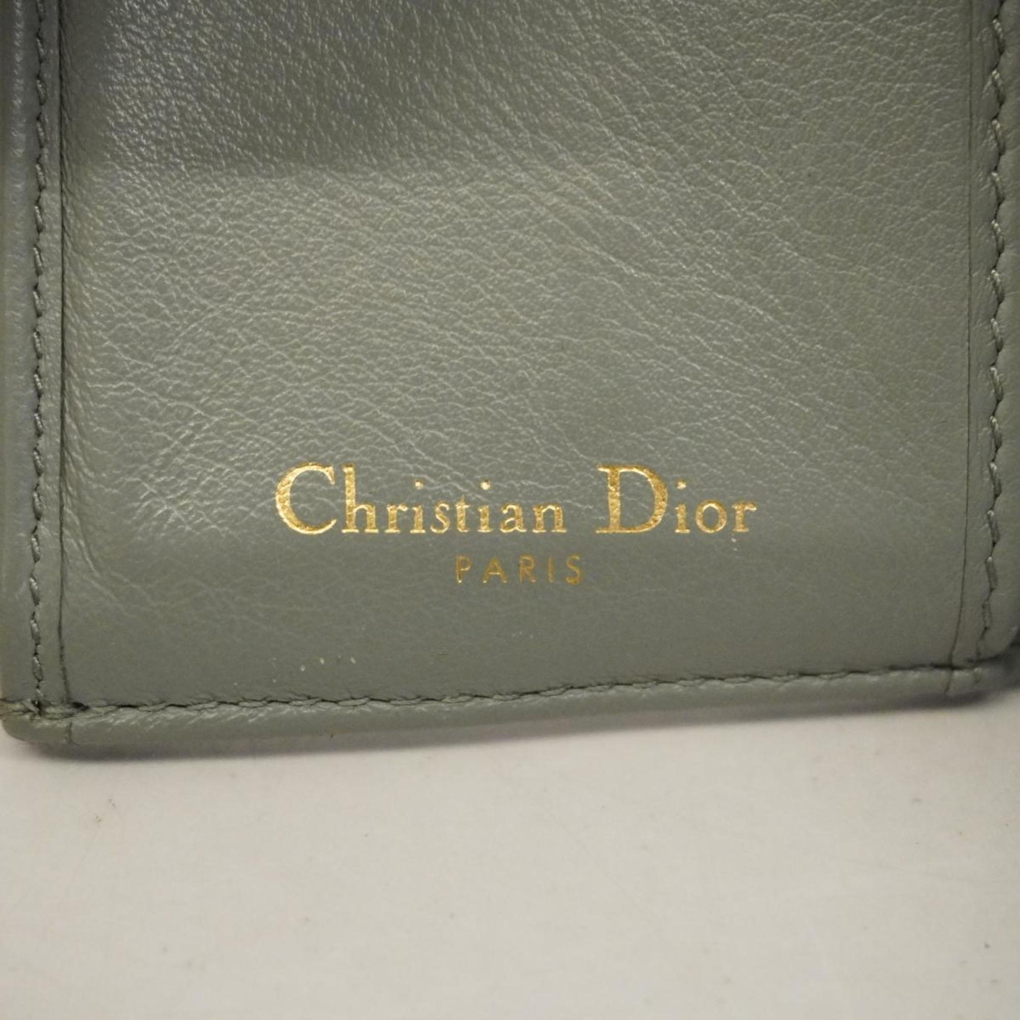 Christian Dior Tri-fold Wallet Trotter Canvas Leather Grey Women's