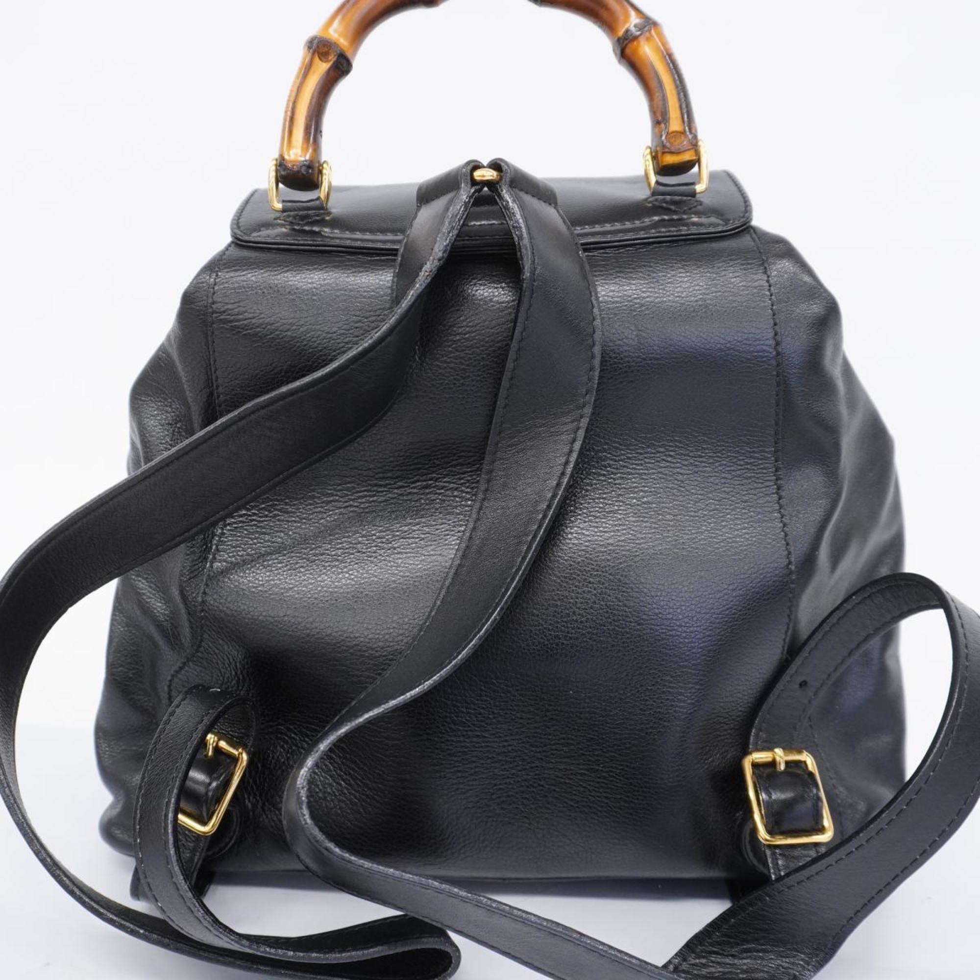 Gucci Backpack Bamboo 003 58 0016 Leather Black Women's