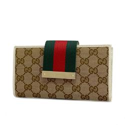 Gucci Long Wallet GG Canvas Sherry Line 181668 0959 Leather Ivory Brown Champagne Women's