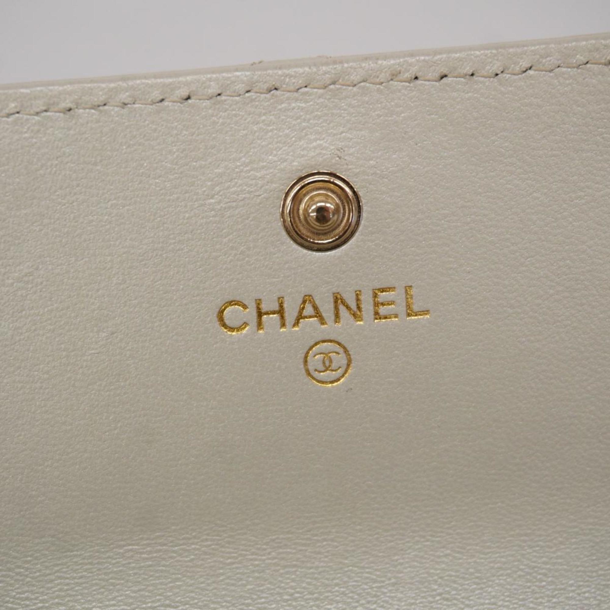 Chanel Long Wallet Matelasse Lambskin Grey Champagne Women's