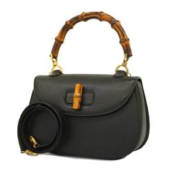 Gucci Handbag Bamboo 000 2113 0633 Leather Black Champagne Women's