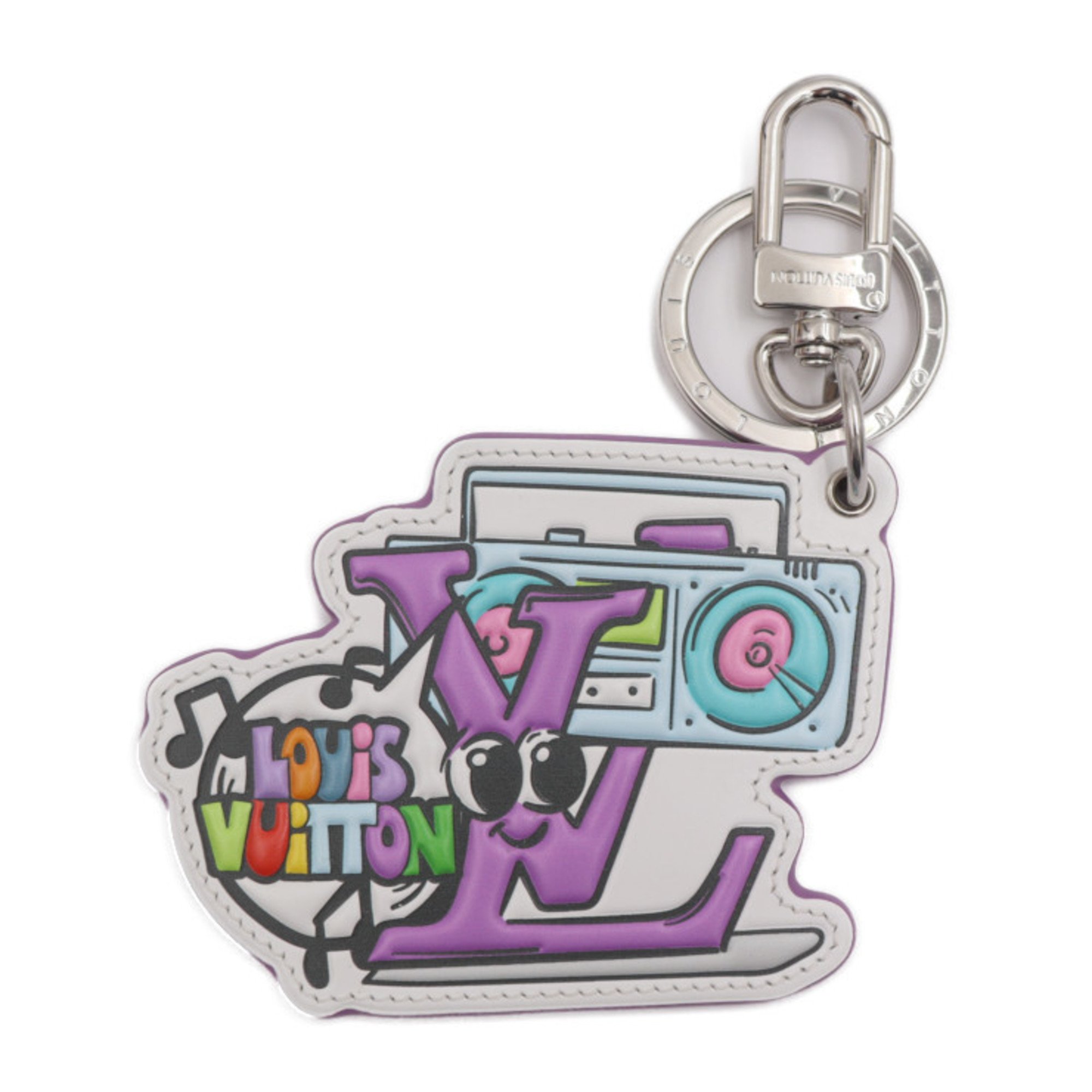 LOUIS VUITTON Louis Vuitton Monogram Comics Keychain MP3456 Leather White Multicolor Keyring Bag Charm