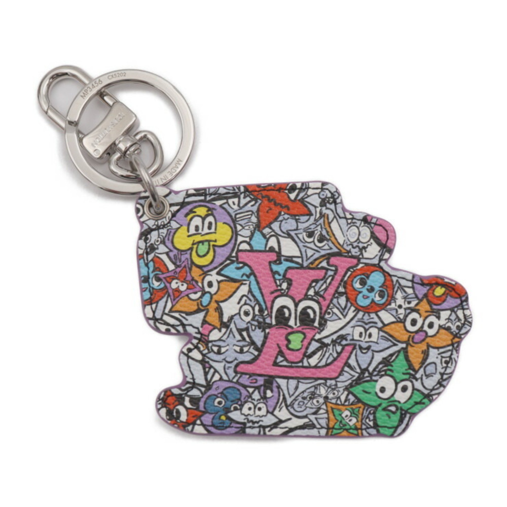 LOUIS VUITTON Louis Vuitton Monogram Comics Keychain MP3456 Leather White Multicolor Keyring Bag Charm