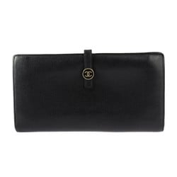 CHANEL W Long Wallet Bi-fold A20905 Leather Black Coco Mark Button