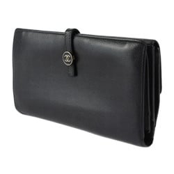 CHANEL W Long Wallet Bi-fold A20905 Leather Black Coco Mark Button