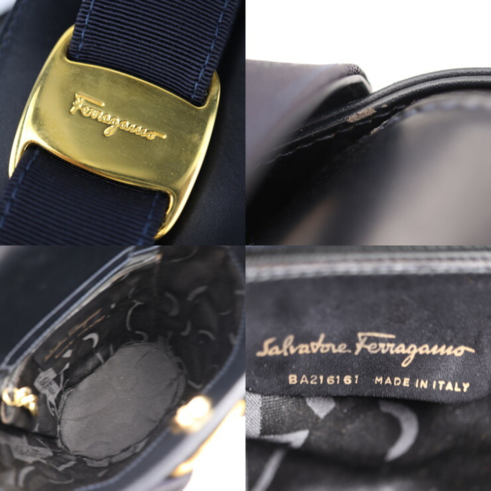 Salvatore Ferragamo Vara Handbag BA216161 Calf Leather Dark Navy Small Bucket Bag