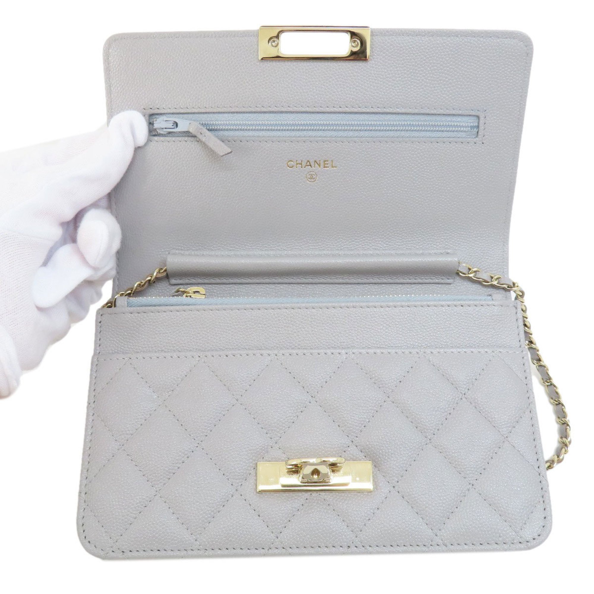 Chanel Chain Wallet Matelasse Coco Mark Shoulder Bag Caviar Skin Women's CHANEL