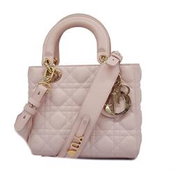 Christian Dior Handbag Cannage Lady Leather Pink Champagne Women's