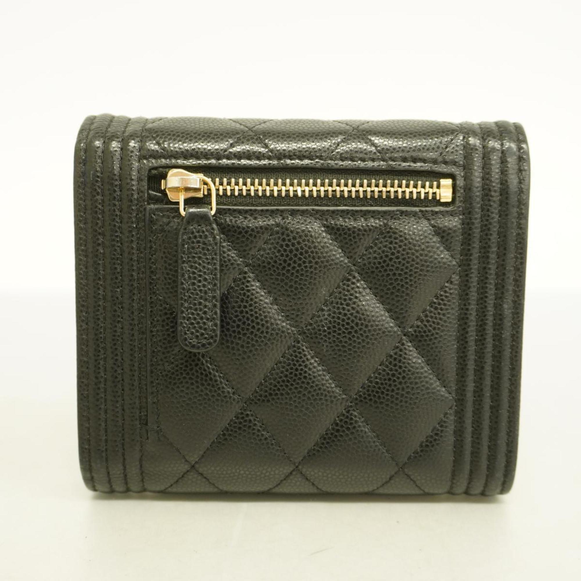 Chanel Tri-fold Wallet Boy Caviar Skin Black Women's