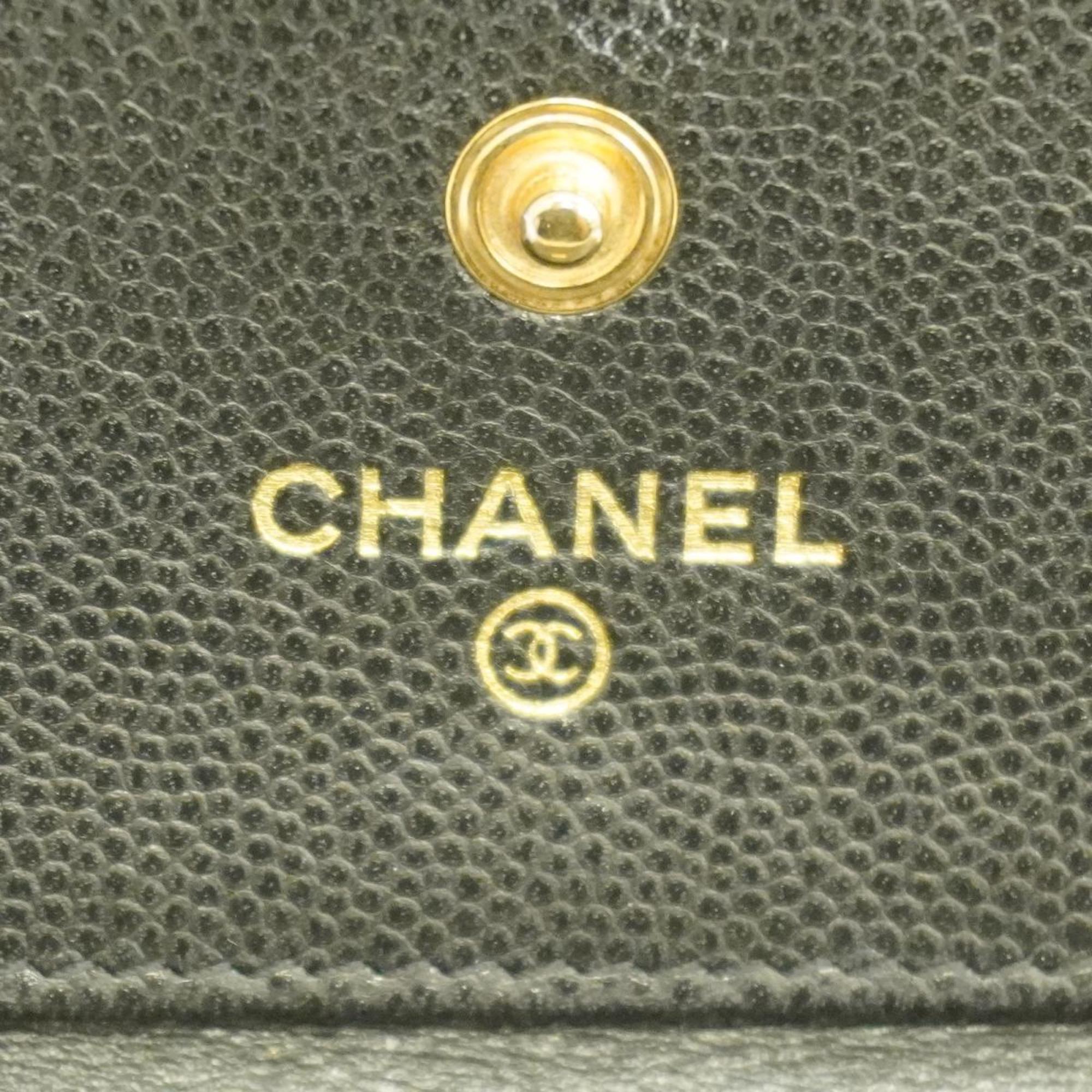 Chanel Tri-fold Wallet Boy Caviar Skin Black Women's