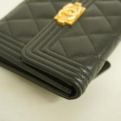 Chanel Tri-fold Wallet Boy Caviar Skin Black Women's