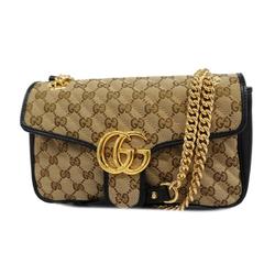 Gucci Shoulder Bag GG Canvas Marmont 443497 Black Beige Women's