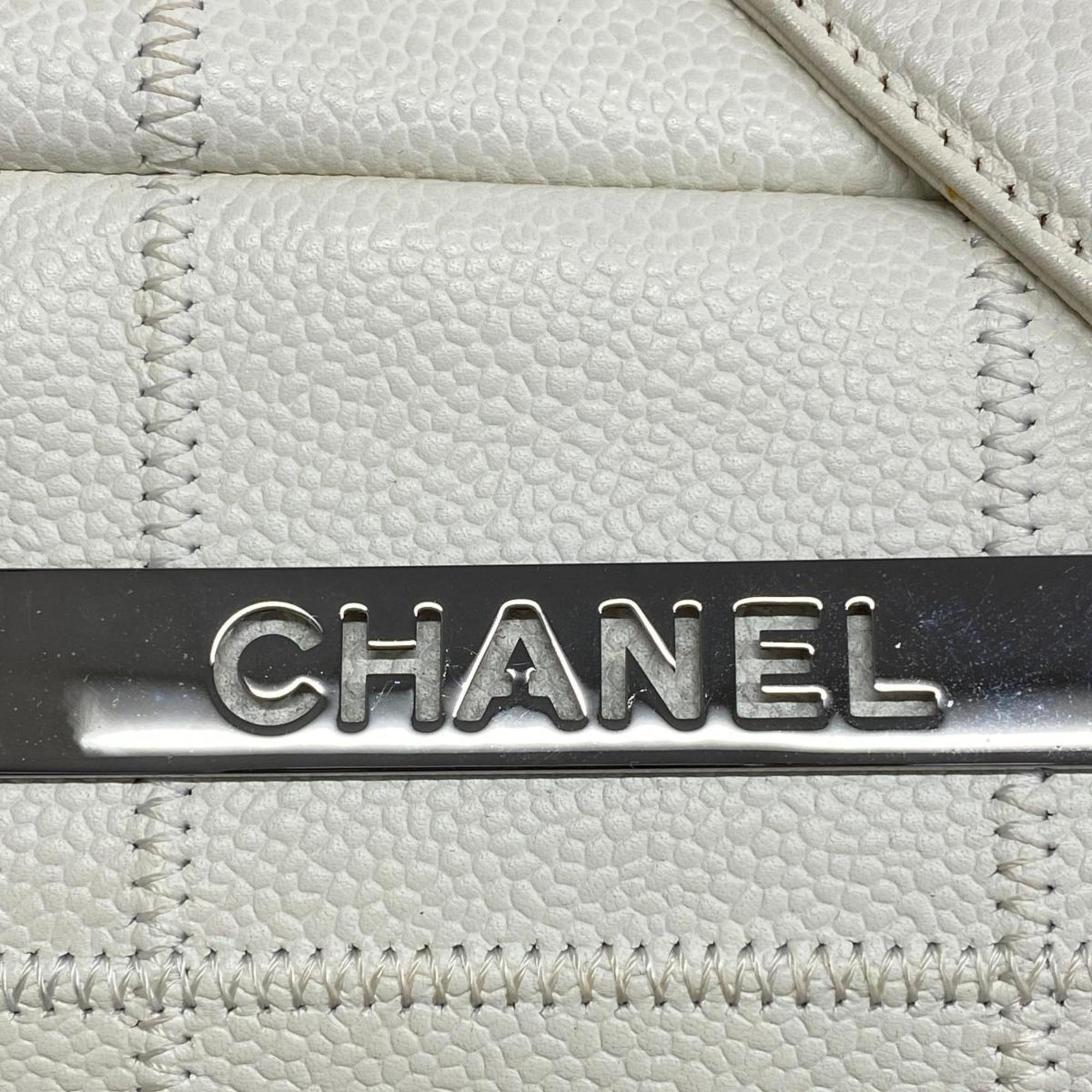 Chanel Handbag Chocolate Bar Caviar Skin White Women's