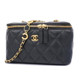 Chanel Vanity Bag, Matelasse, Chain Shoulder, Lambskin, Black, Champagne, Women's