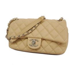 Chanel Shoulder Bag Matelasse W Chain Caviar Skin Beige Women's