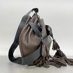 Salvatore Ferragamo Shoulder Bag Leather Brown Black Women's
