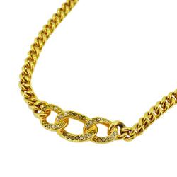 Christian Dior Necklace Chain Rhinestone GP Plated Gold Women's